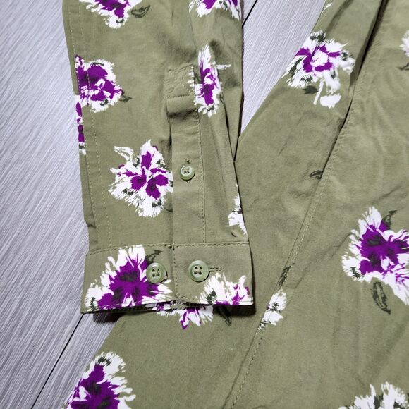 Duluth Trading Co Womens Button Up Tunic Top Green Floral Nylon Blouse Vented XS - Picture 4 of 11